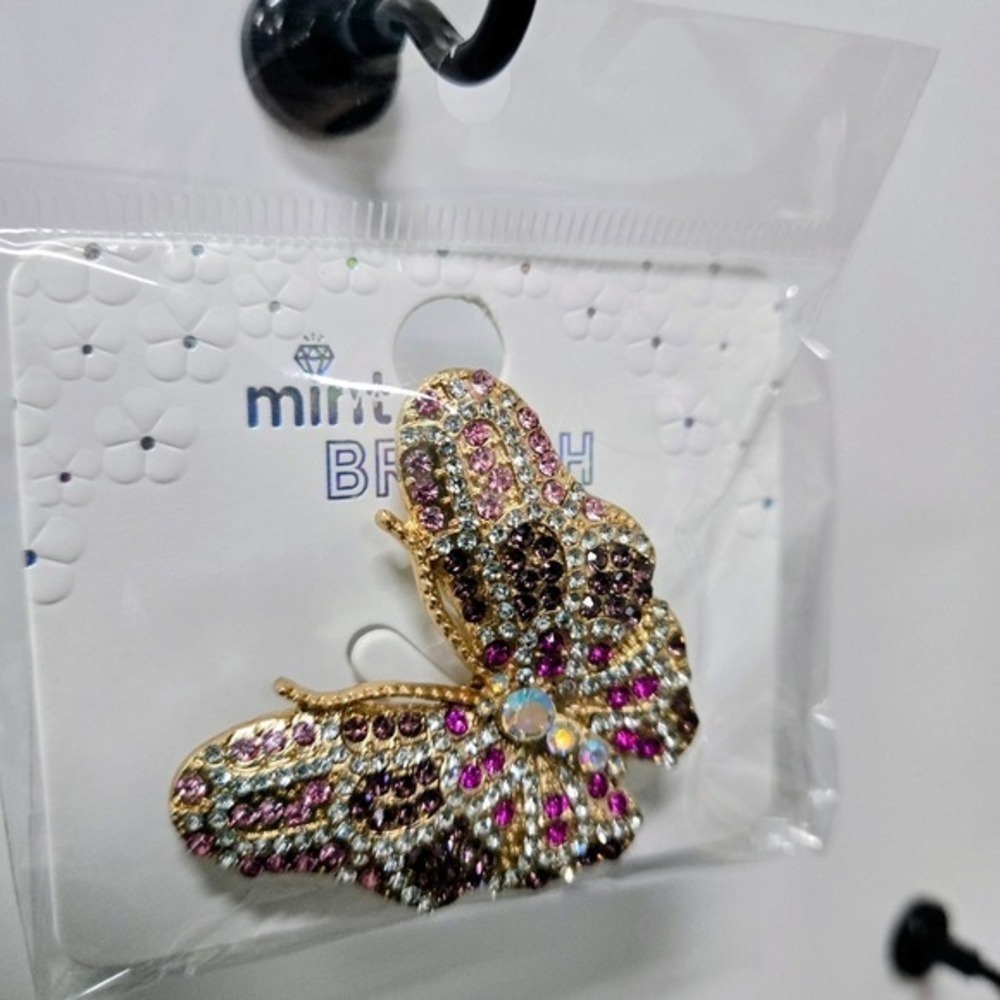 Pink & Brown, Mint Colorful Crystal Butterfly Brooch